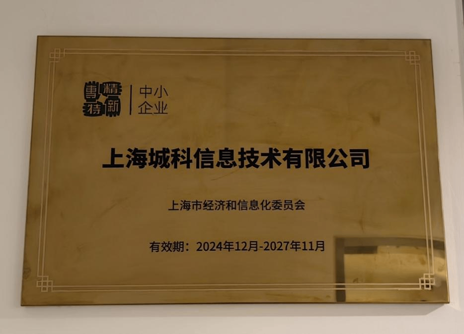 【城市】权威认定！上海城科信息技术有限公司荣膺“专精特新”企业称号